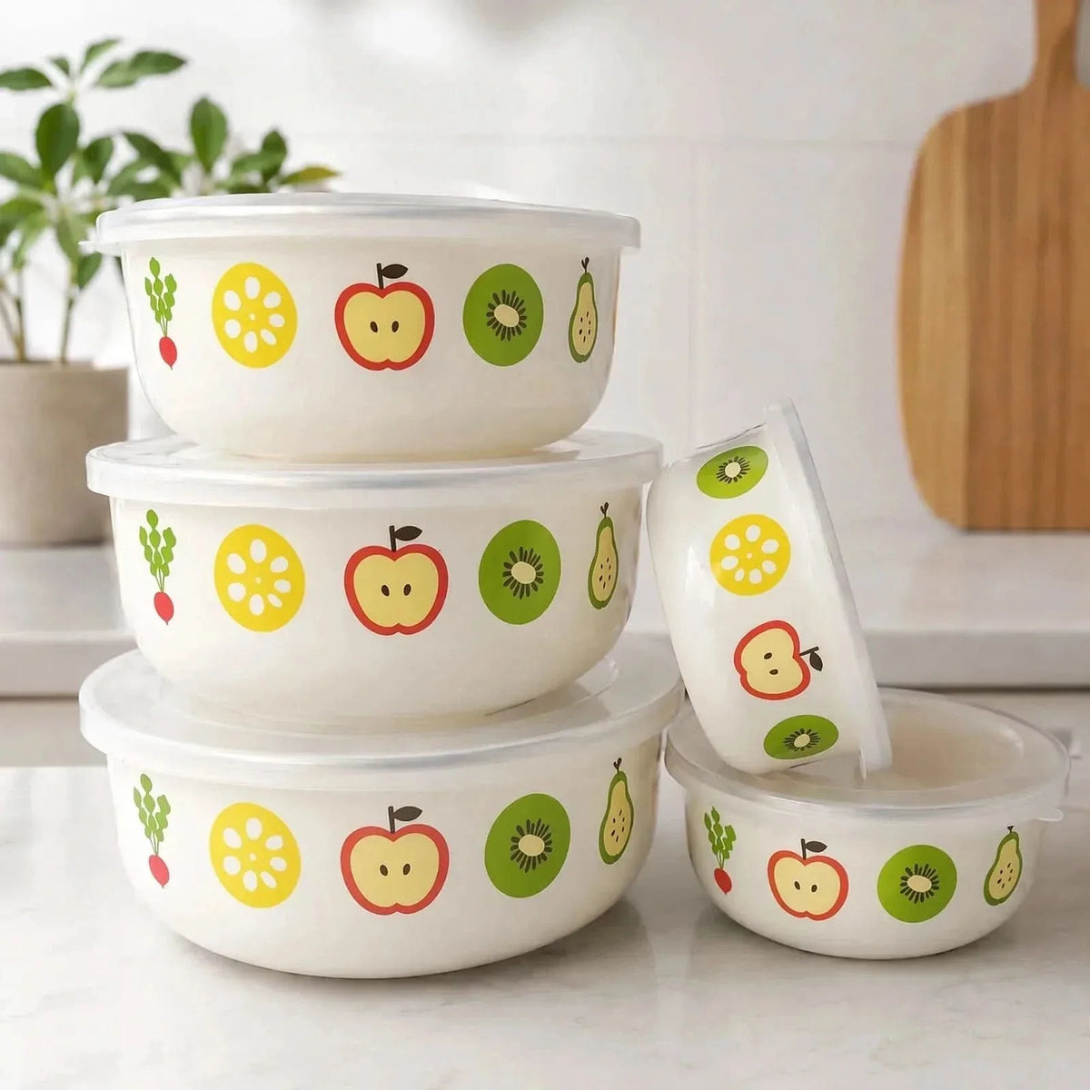 Storage Bowls Enamel Mixing Nestable Floral Deep with Lids Included 16